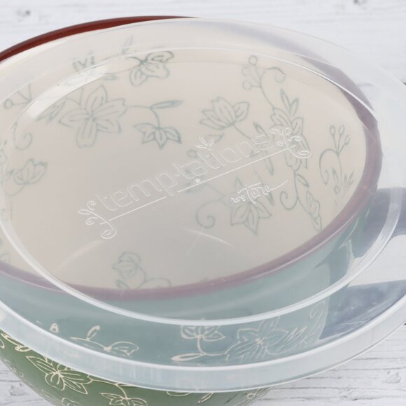 Temp-Tations Floral Lace Green 24 oz Soup Mug with Cover & Underplate - Picture 9 of 11